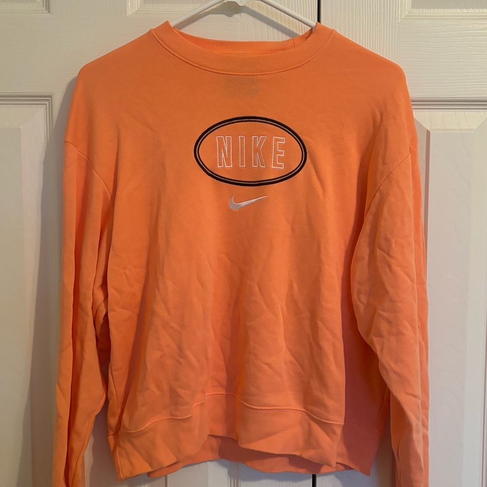 Nike Orange Crew Neck Sweater with Ribbed Cuffs